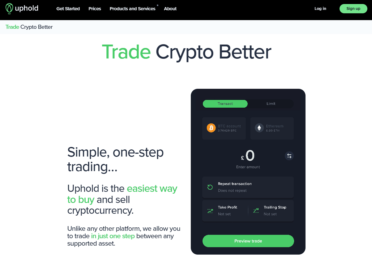 Uphold – best for a large selection of altcoins